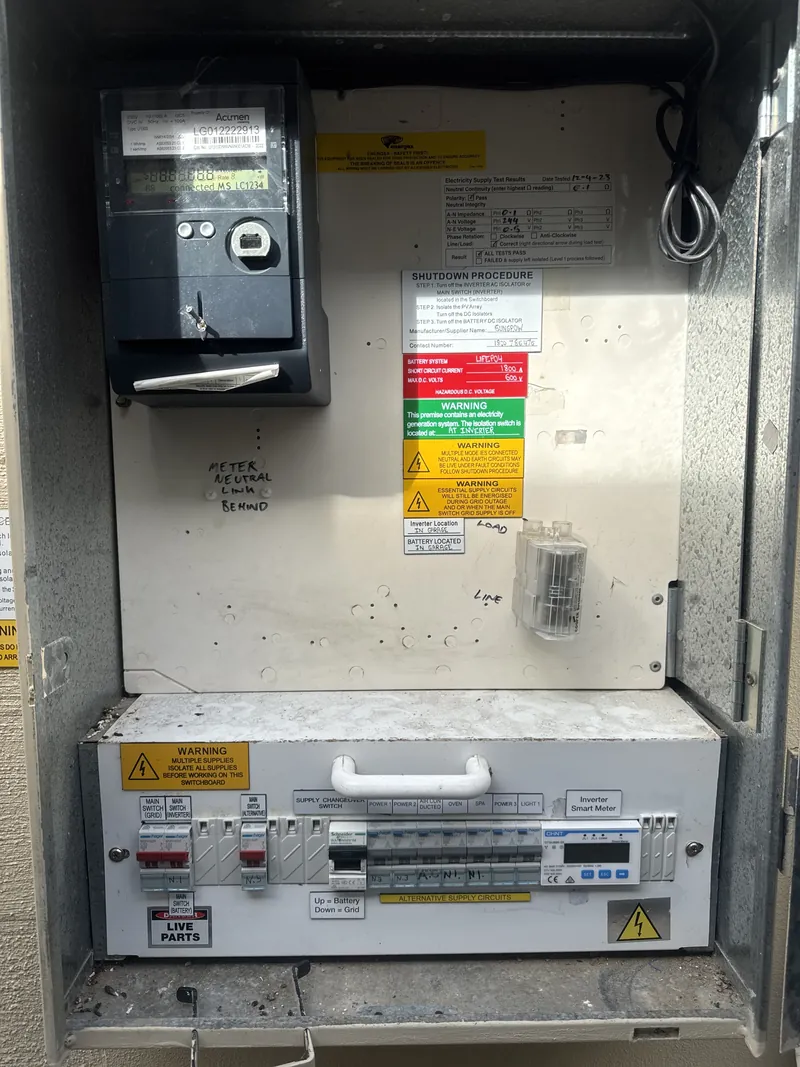 Meter box fitted with solar metering and clearly labelled isolation switches